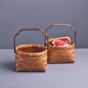 <b>Bamboo</b> Woven Basket Rectangle Food <b>Container</b> With Iron Handle Kitchen Use - Product Image 1