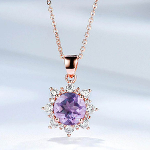 Collar con Colgante de Ópalo en Plata 925 con Diseño de Flor y Diamantes Redondos de Corte Brillante, Engaste de Garra, para Uso Diario Romántico de Mujer - Product Image 2