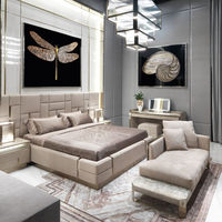 Ensemble de meubles de chambre à coucher de luxe pour villa, lit king size italien, cadre en bois, chambre à coucher moderne, lit double rembourré en cuir