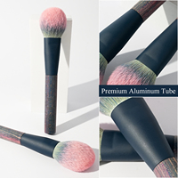 Pinceau Kabuki Grand Format Bohème Coloré à Manche en Bois Stratifié, Poils Synthétiques Dégradés, pour Poudre Libre et Fixatrice, Doux et Volumineux