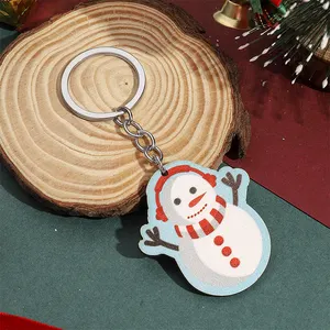 Porte-clés en bois de Noël dessin animé mignon pour enfant thème scolaire porte-clés creux porte-clés