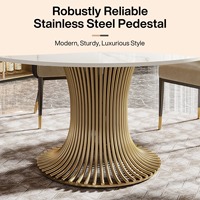 Table à manger ronde moderne de luxe en marbre fait main avec plateau en laiton doré et acier inoxydable, ensemble de meubles de salle à manger pour 6 personnes