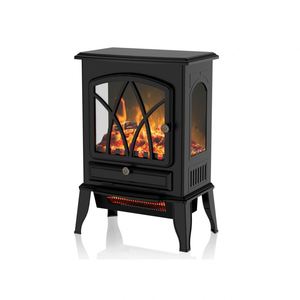 Chimenea Eléctrica Independiente con Efecto de Llama Realista, Calentador Infrarrojo de 1500W, Control Termostático para Sala de Estar - Product Image 1