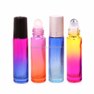 En Stock Botellas de rodillo arcoíris de 10ml Botella de vidrio de color degradado para aceites esenciales Botella enrollable con bola de metal - Product Image 6