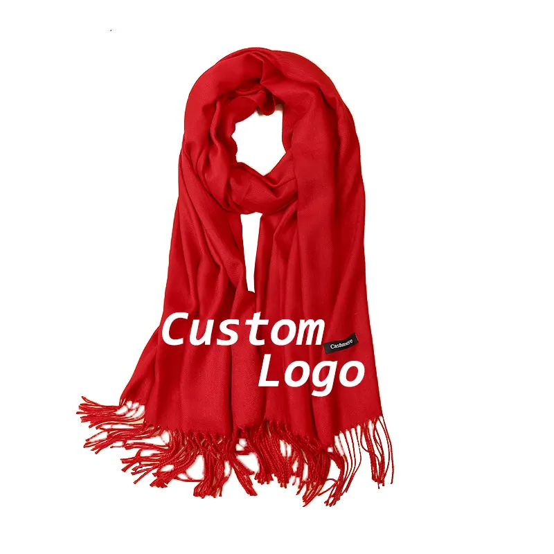 Großhandel Mode einfarbig Pashmina Kaschmir Frauen Schal benutzer definierte Logo Schal mit Quaste