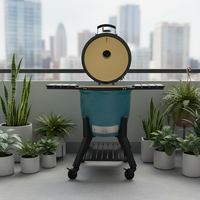 Barbecue Kamado en céramique, finition bleu clair brillant, portable avec chariot, four à rôtir extérieur, modèle MK22Pro