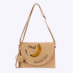 Mode indienne Style bohème été plage enveloppe tissé paille pochette personnalisé mignon <span class=keywords><strong>banane</strong></span> impression petit <span class=keywords><strong>carré</strong></span> <span class=keywords><strong>sac</strong></span> à bandoulière - Product Image 4