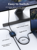 Dockteck Commutateur USB-C bidirectionnel 1.9FT 1 entrée/2 sorties ou 2 entrées/1 sortie 4K60Hz Vitesse de transfert 10Gbps 100W PD Matériau ABS Accessoires vidéo