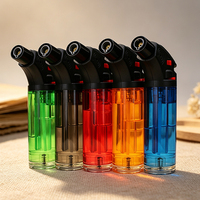 FD888 Pistolet à Cigare de Bureau Moderne avec Corps Transparent en Plastique, Fonction de Verrouillage de la Flamme, Prévention du Vent et Fonction d'Allumage