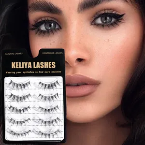 Cheap 5-Pairs Fake Lower False Clear Band Professional Makeup Short Faux Mink Synthetic Cosplay Under Bottom Eyelash Extensions