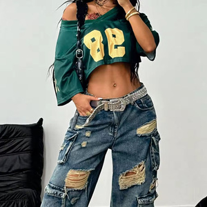 Custom Street Style Women <b>Patchwork</b> Fabric Mesh Cropped Football Jersey Cheer Training Crop Football Jersey Crop Top For Women - Product Image 6