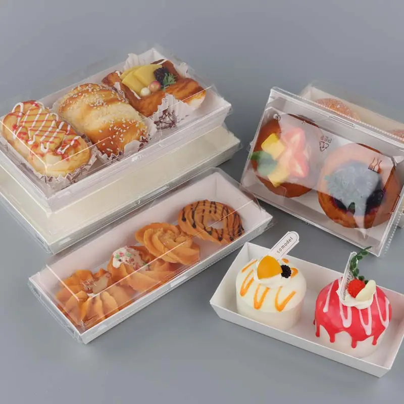Custom Sandwich Hamburger Bread Hot Dog Box Kraft Paper Food Packaging Disposable Cake Box With Clear Plastic Lid
