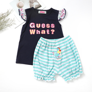 Ropa de alta calidad para niños <span class=keywords><strong>Guess</strong></span> What Applique Summer Conjuntos de dos piezas Camisetas Pantalones cortos Conjuntos de ropa para niños - Product Image 3