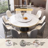 Table de salle à manger ronde en dalle de pierre avec plateau tournant et chaises - Nouveau modèle 2025 pour usage domestique et commercial, capacité 10 personnes