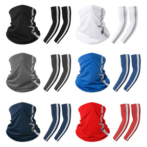 Conjunto de máscara facial y mangas para ciclismo con tiras reflectantes para montar de noche, protección solar, protector de cuello para hombres, uso al aire libre - Product Image 2