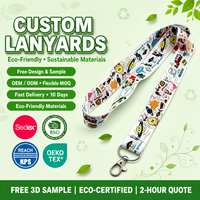 Lanière personnalisée en polyester recyclé RPET écologique avec impression de logo et clip pivotant en métal pour badge d'exposition ou de conférence