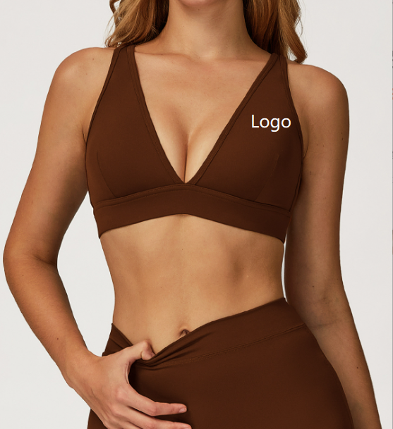 Custom High-Quality Brushed V Neck Yoga Bras Quick-Drying Sports Vest Top Women Gym Sports Running Fitness Breathable Yoga Wear
