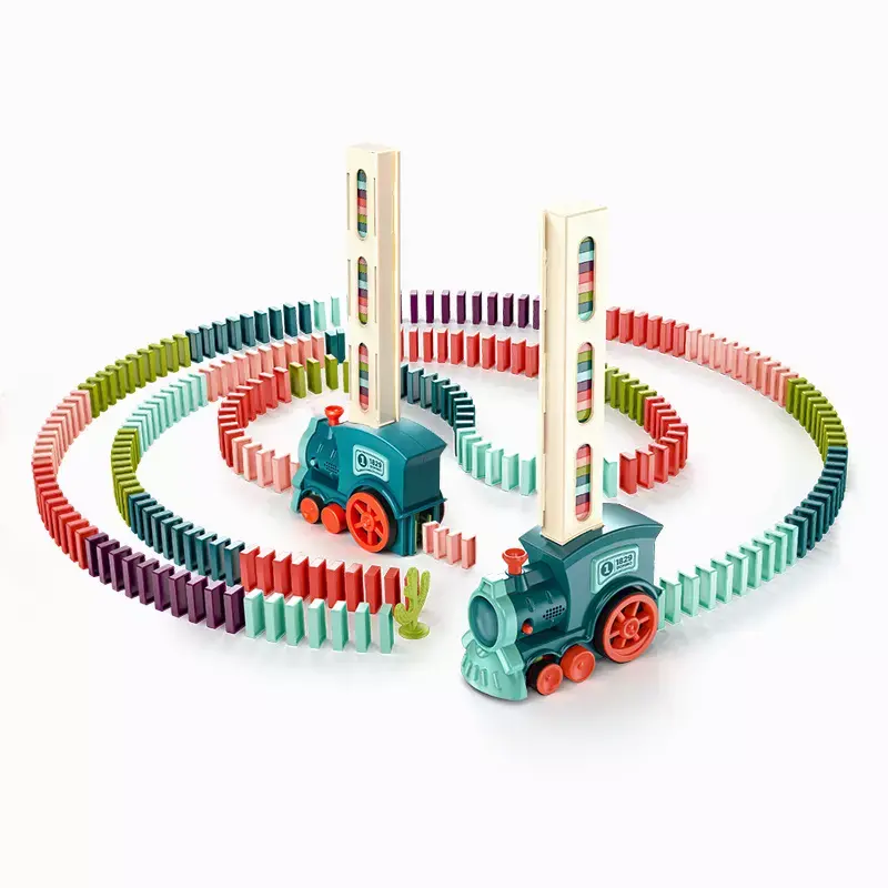 Hot Sale domino automatic domino train with lights and music new Christmas style kids toys
