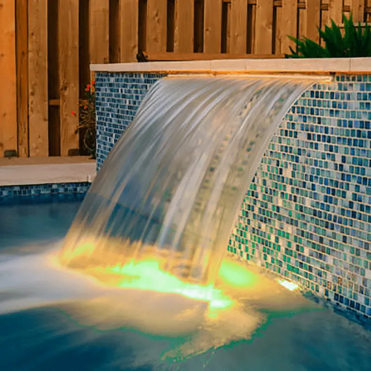 Fuente decorativa para exteriores, colgante de pared, cascada de acrílico, para piscina, con luces led, fabricante