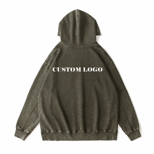 เสื้อฮู้ดดี้โอเวอร์ไซส์สไตล์วินเทจสำหรับผู้ชาย ล้างสีแบบแอซิดวอช สตรีทแวร์ ผ้าฝ้ายถัก 100%  รับสกรีนโลโก้ตามสั่ง - Product Image 4