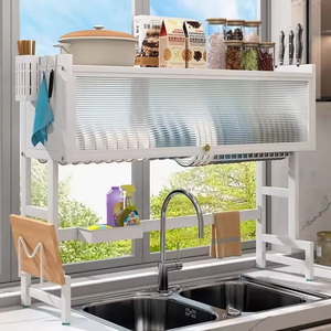Nouvelle armoire de <span class=keywords><strong>rangement</strong></span> transparente à double niveau en métal anti-poussière pour la vaisselle de l'évier de <span class=keywords><strong>cuisine</strong></span> - Product Image 6