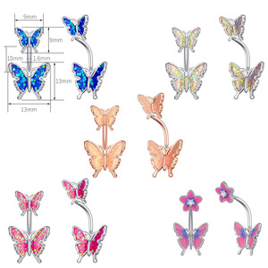 Juego de 10 Piezas de Joyería para Piercing de Ombligo con Mariposas de Circonita, Chapado en Oro Rosa/Plata, Acero Inoxidable, para Mujer - Product Image 2