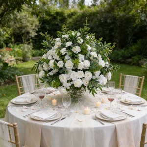DKB Boule de fleurs artificielles blanches géantes de 90 cm, <span class=keywords><strong>bouquet</strong></span> de luxe avec feuillage d'eucalyptus, centre de table en fleurs artificielles - Product Image 1