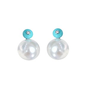 Soft Lovely Bright Polished 18K Solid Gold Akoya Saltwater Pearl Ear <b>Studs</b> Embellished With Natural Peridot Blue Topaz - Product Image 1