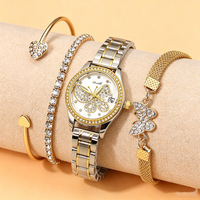Ensemble de montres pour femmes tendance, cadran rond de 30 mm, bracelet en acier inoxydable, strass, 3 bracelets, bijoux, cadeau