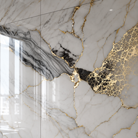 Panel de Pared de Mármol PVC Calacatta con Vetas Doradas, Superficie con Acabado Brillante UV, para Interiores de Hoteles de Lujo, WYRAX
