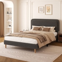Base de Cama Acolchada de Felpa Teddy de Alta Calidad a Precio de Fábrica, Cama Doble Queen Moderna y Lujosa Tapizada en Bouclé para Recámara Principal