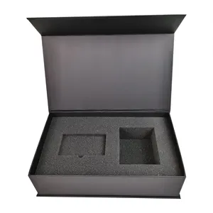 Factory Price Recyclable Custom Paper Packaging Hard Flap Cardboard Black Magnetic Gift Box With Foam Insert