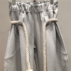 Solid Color Unique Hip Hop <strong>Women</strong> <strong>Trousers</strong> With Belt Harem Loose High Waist Straight Casual <strong>Sports</strong> Wide Leg Jogger Sweat Pants - Product Image 4