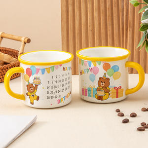 Taza de cerámica con diseño de oso de dibujos animados, con calendario de cumpleaños, asa amarilla, regalo para fiestas, para niños y adultos - Product Image 1