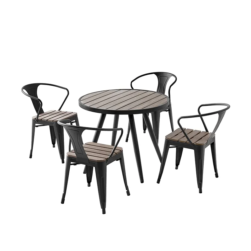 Moderne Luxe Buiten Eetmeubilair Plastic Houten Eetkamerstoel Balkon Bistro Patio Stoelen Houten Tuinstoel