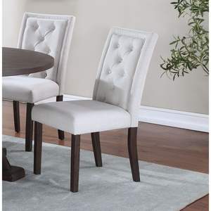 DB Modern Side <b>Chairs</b> 2pc Bone White Fabric Tufted Back with Rustic Espresso Wooden Legs for Home <b>Dining</b> Room - Product Image 3
