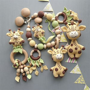 Ensemble Cadeau Personnalisation Crochet <span class=keywords><strong>Girafe</strong></span> Jouets <span class=keywords><strong>Attache</strong></span>-Sucette Hochet <span class=keywords><strong>Girafe</strong></span> Animal Jouet Poussette Chaîne - Product Image 1