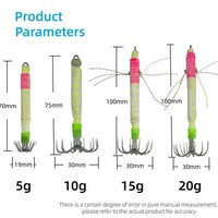 Nouveau modèle d'hameçon à calamar en acier inoxydable, leurre de pêche à appât vivant avec phéromone, tête rouge et tissu lumineux enroulé