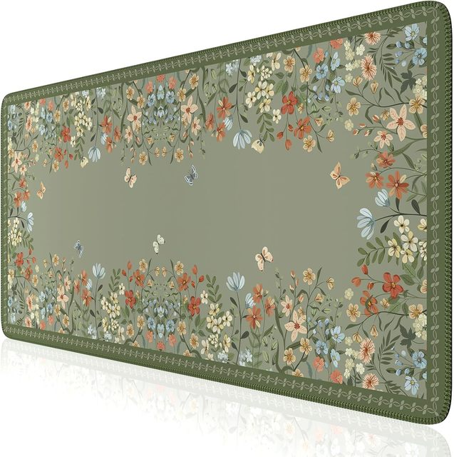 Desk Mat for Keyboard and Mouse,Large Keyboard Mat Non-Slip,Cute Desk Pad with Stitched Edges,Floral Mousepad