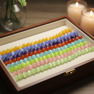 1 Filo di Perline di Cristallo Multicolore Rotonde Effetto Occhio di Gatto in Vetro <span class=keywords><strong>per</strong></span> Creazione di Gioielli Braccialetti Accessori Fai da Te - Product Image 2