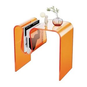 Modern Orange Acrylic Printer Decorative End Table Drawer Home Display Custom Acrylic Side Table For Home Office Bedroom Liv