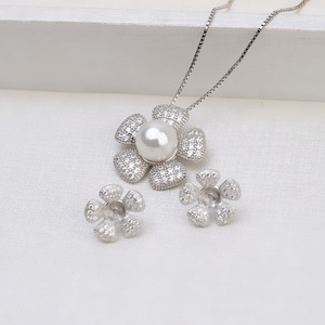 Conjunto de Joyería de Plata S925 con Perlas DIY, Estilo Japonés y Coreano, Colgante Femenino con Flor, Accesorios Vacíos - Product Image 2