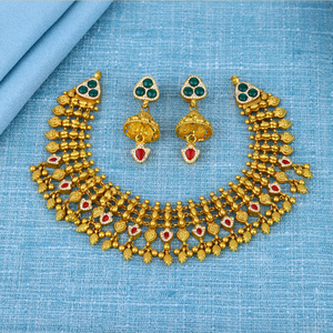 Luxury Gold <b>Necklace</b> Set with Green and Red Gemstones and <b>Matching</b> Earrings Elegant Gold <b>Necklace</b> Set Colorful Stones - Product Image 3