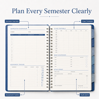 Carnet de planification académique personnalisé à spirale, couverture bleue givrée, sections à onglets pour l'étude, calendrier d'examen, personnalisation de marque, vente en gros