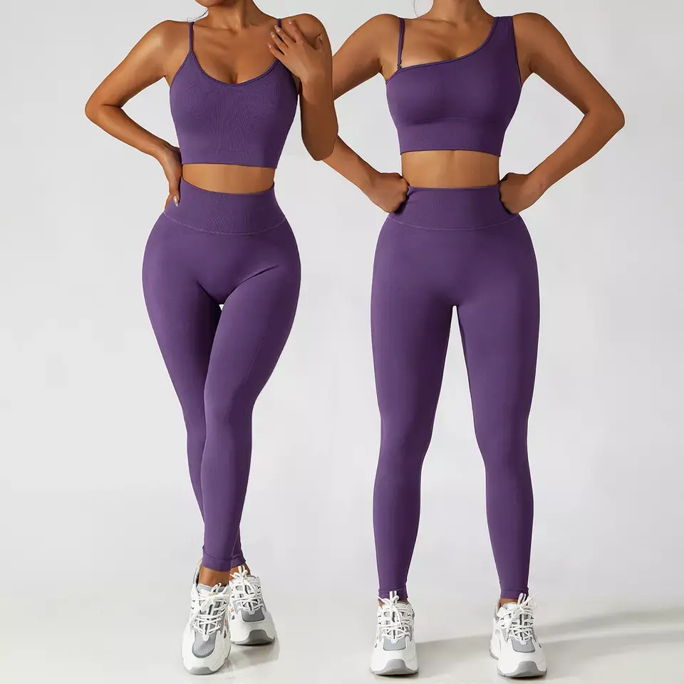 Women Sport Wear Seamless Sports One Shoulder Bra Leggings 2pcs workout clothing set active wear Yoga Set conjuntos deportivos