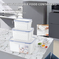 Conteneurs de conservation alimentaire frais avec couvercle à boucle, panier égouttoir pour réfrigérateur, hermétique, empilable, avec bac anti-goutte pour une conservation optimale