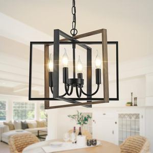 AOLALA Lustre de style farmhouse noir rustique réglable à montage encastré au <span class=keywords><strong>plafond</strong></span> LED pour îlot de cuisine, salle à manger, salon - Product Image 2