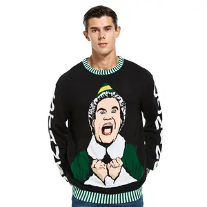 Pullover rajut Natal kustom uniseks sweter anti-keriput kerah leher-o kartun musim dingin layanan OEM tersedia