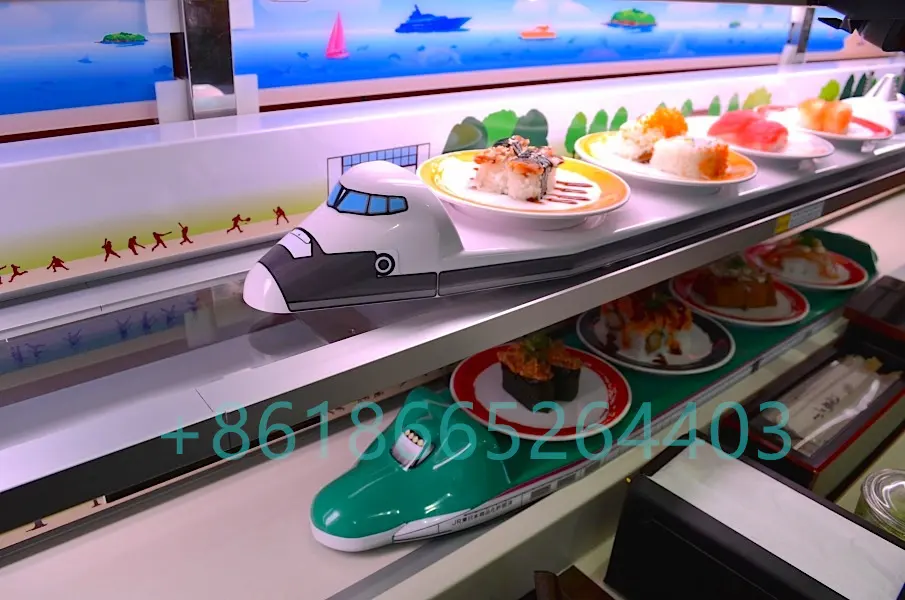 Produk baru gulungan konveyor sushi kereta pengiriman makanan pintar