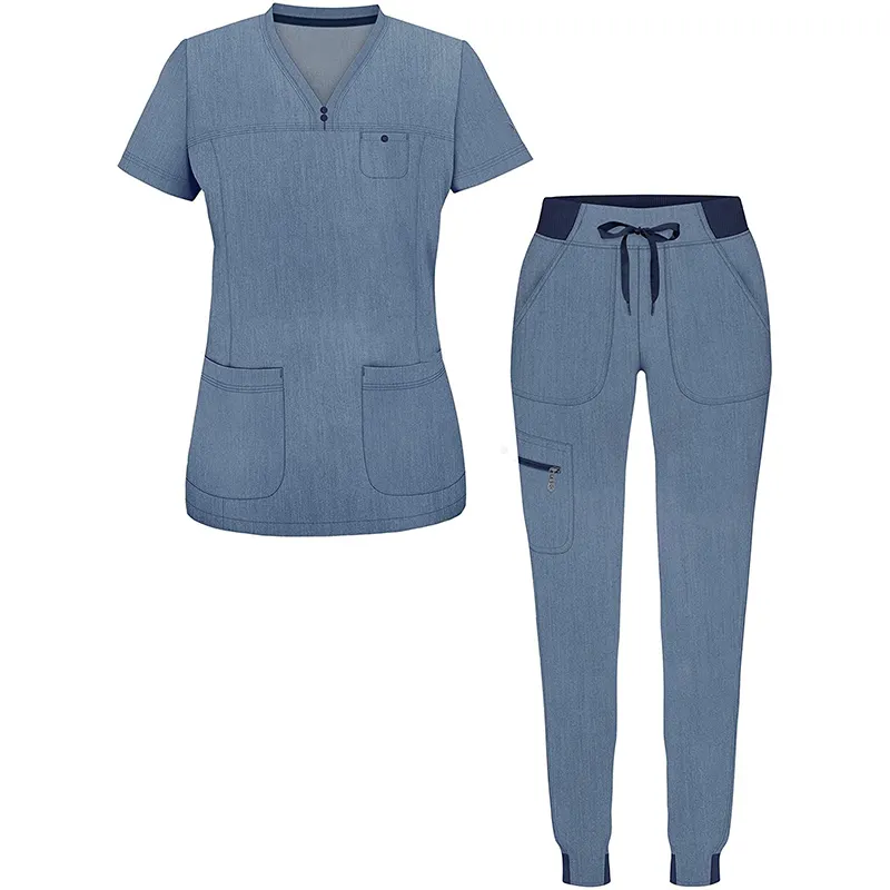 Professionele Ziekenhuisvrouwen Verpleegkundige Medico Scrubs Uniform Sets Stretch Slim Fit Jogger Scrubs Pak